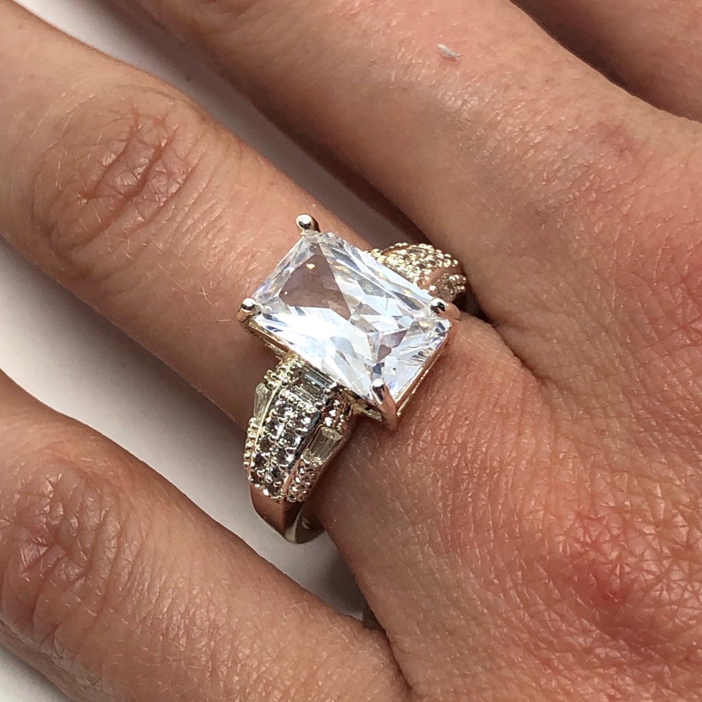 18k Gold Dipped White Topaz Radiant Engagement 45$